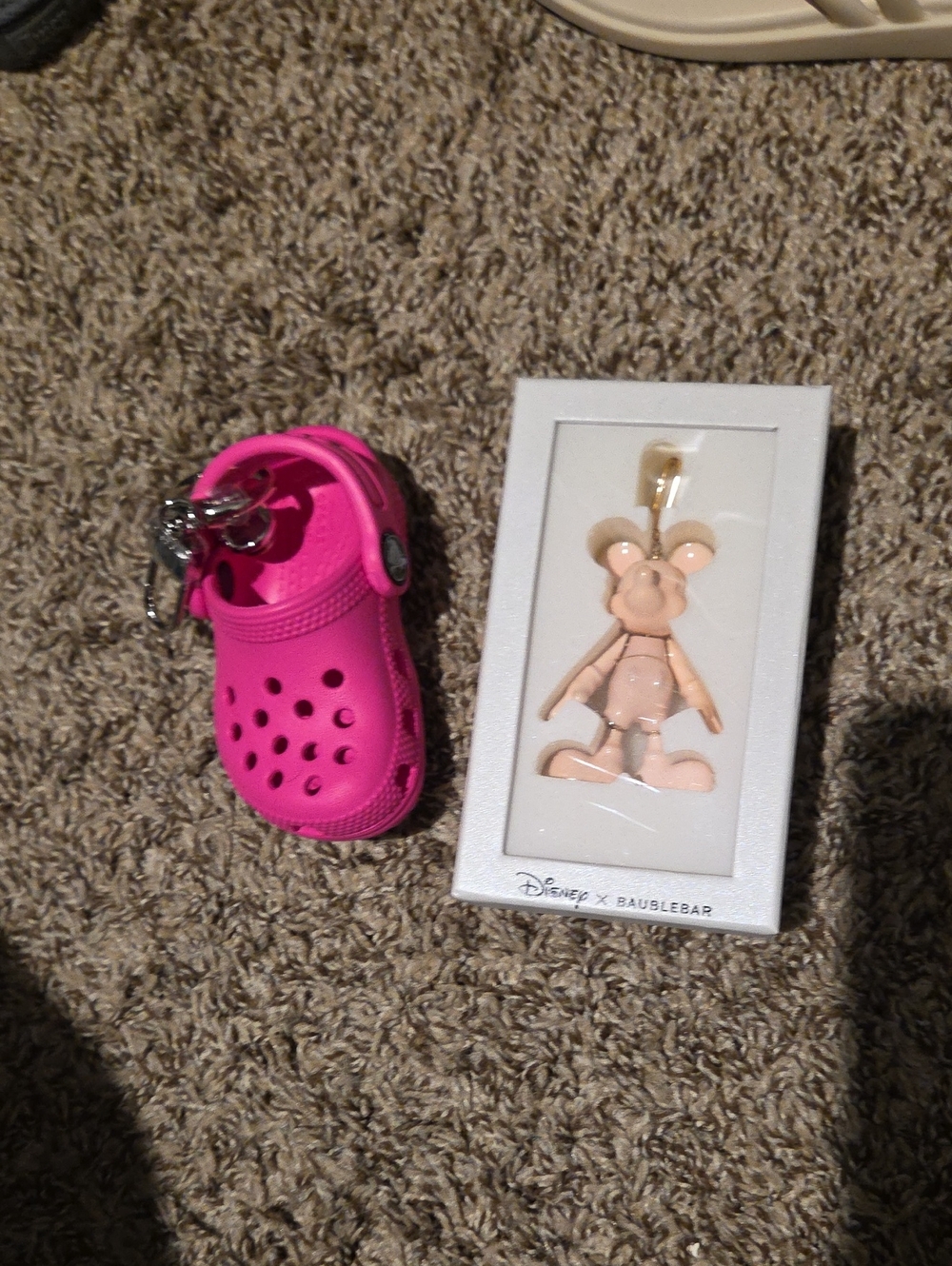 Pink Croc And Mickey Keychains